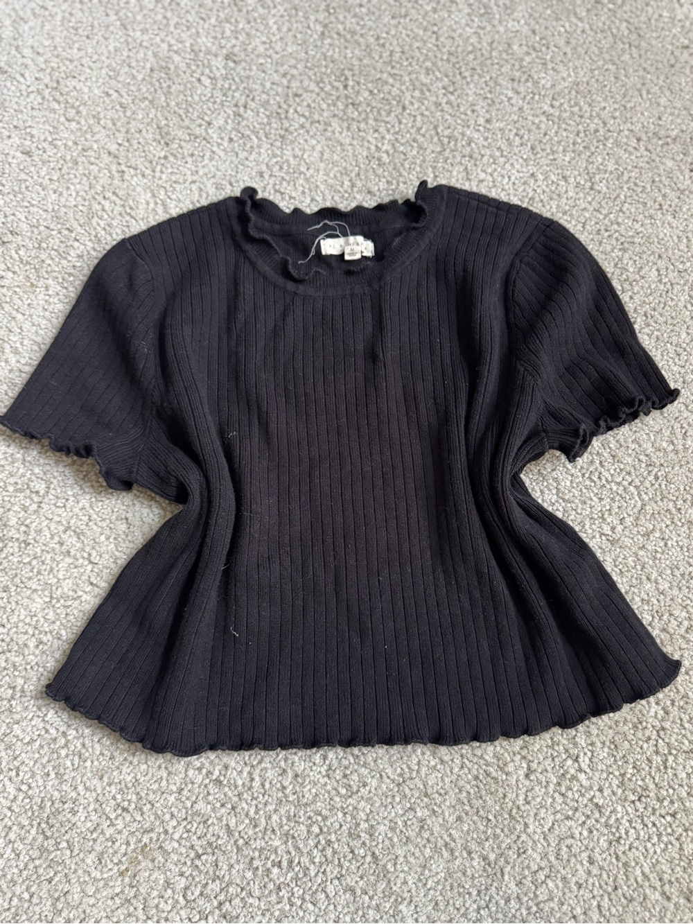 La Hearts Black Ribbed Short Sleeve Lettuce-Edge Top